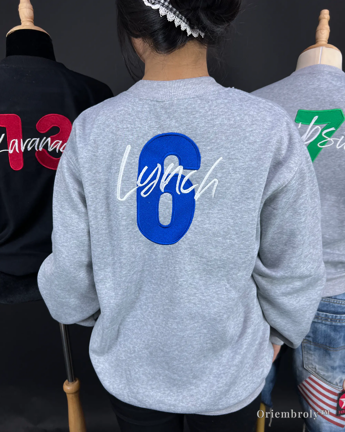 cozy collegiate embroidered crewneck worn casually