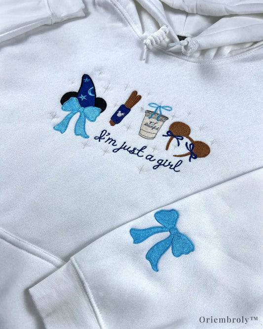 coquette bow mouse ears embroidery detail on hoodie white