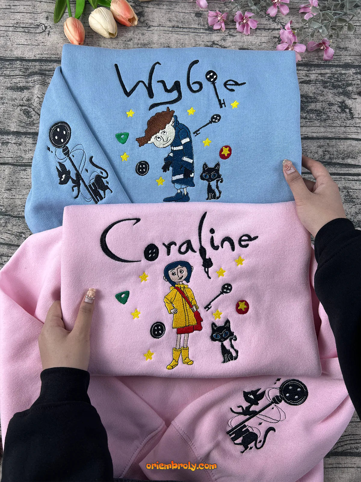 Matching embroidered fall sweatshirts for couples