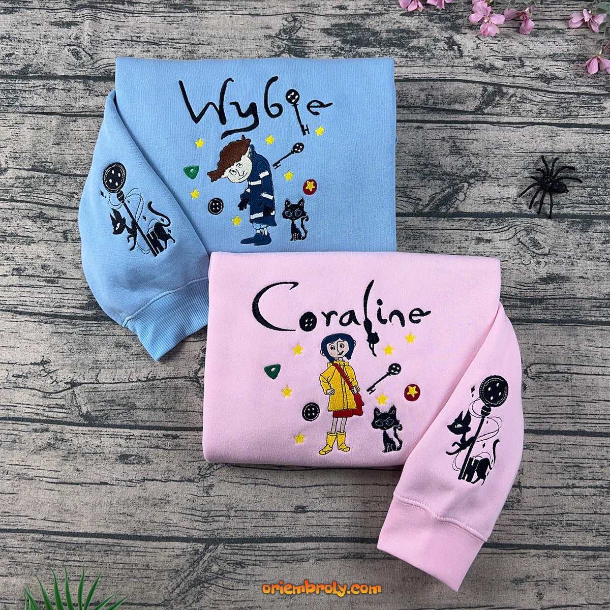 Coraline and Wybie embroidered Halloween sweatshirt
