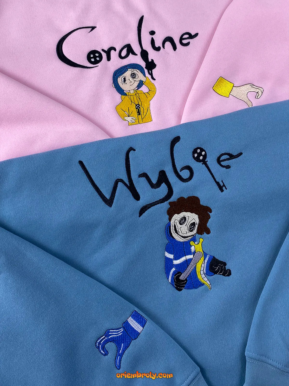 Matching Halloween Hoodie, Embroidered Scary Doll and Boyfriend Sweatshirt, Coraline and Wybie Couple Hoodie, Fall Movie Matching Sweater