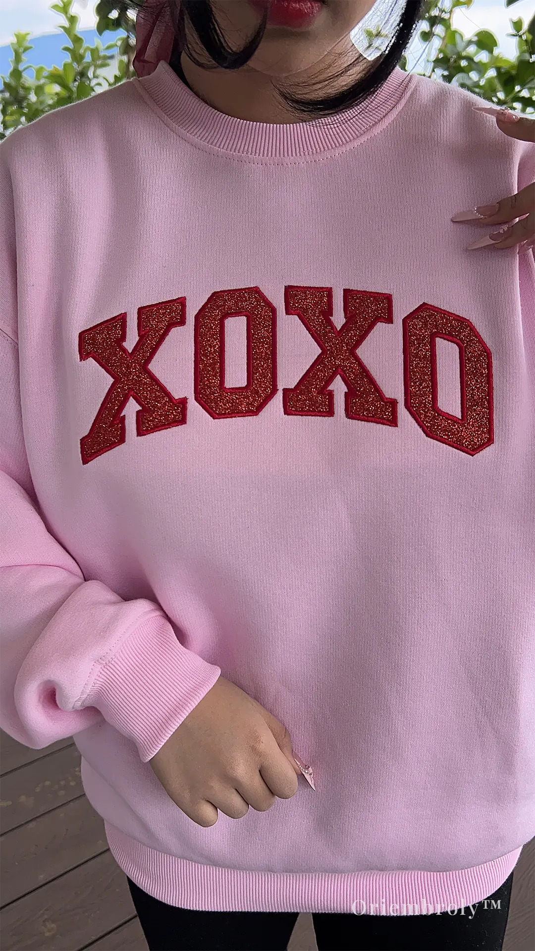 Glitter XOXO letter embroidery on soft crewneck