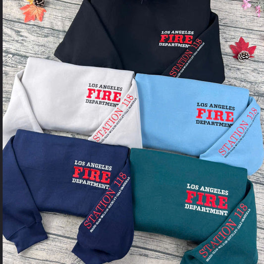 Embroidered 9-1-1 TV show Fire Department Crewneck Sweatshirt