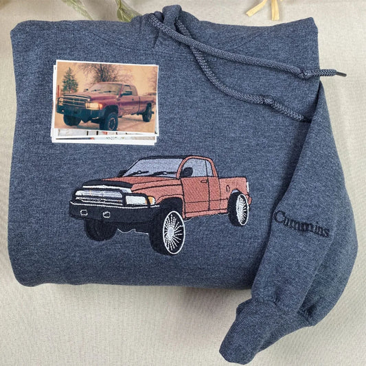 Custom car embroidered sweatshirt from photo β personalized car portrait gift for car lovers.