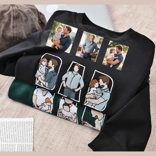 Custom embroidered dad portrait sweatshirt made from photo β personalized Fatherβs Day gift