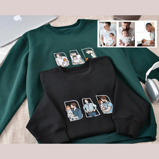 Custom embroidered dad portrait sweatshirt made from photo – personalized Father’s Day gift