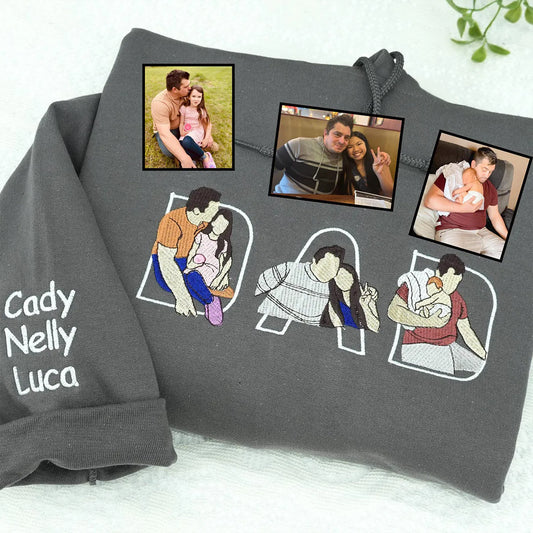 Custom embroidered dad portrait sweatshirt made from photo – personalized Father’s Day gift