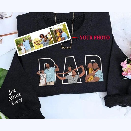 Custom embroidered dad portrait sweatshirt made from photo β personalized Fatherβs Day gift