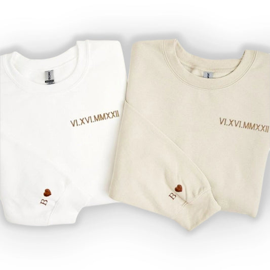 Custom embroidered hoodie with Roman numerals, the ideal Valentineβs Day gift