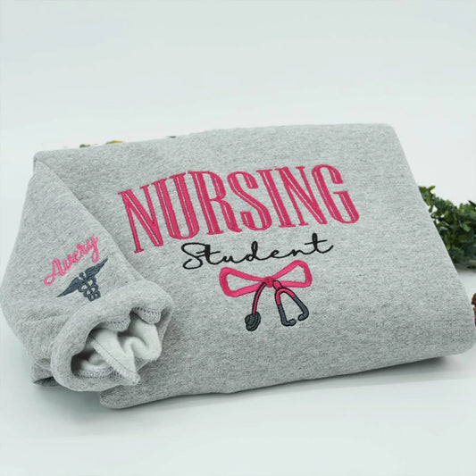 Gray pouch with 'Nursing Student' text and stethoscope graphic on a light gray background