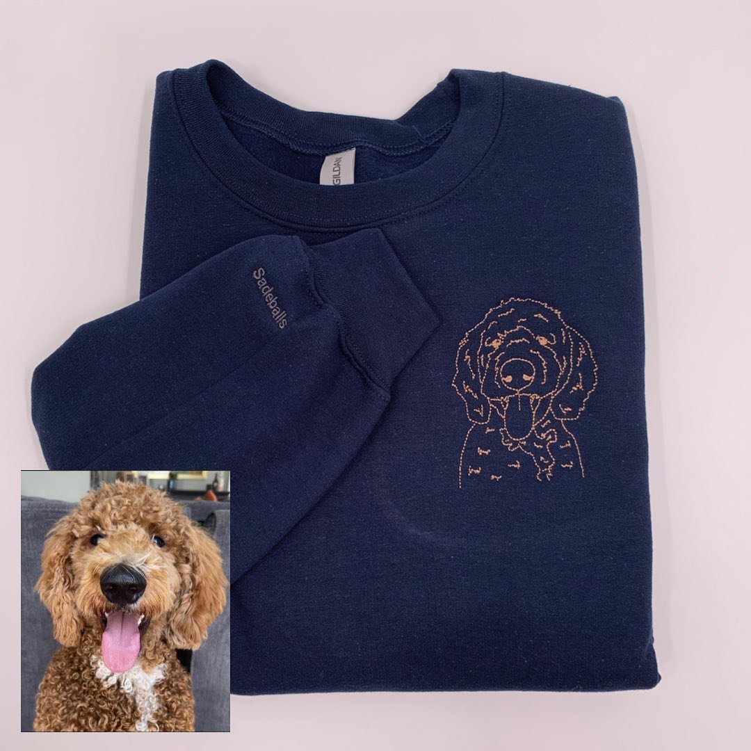 Custom embroidered pet face sweatshirt β Minimalist dog & cat portrait gift