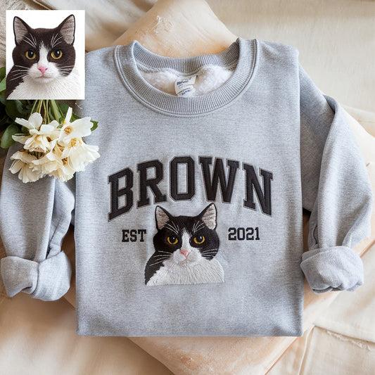 Custom pet face and name embroidered sweatshirt from photo – personalized pet gift