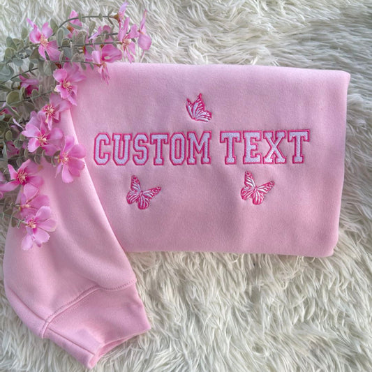 Custom embroidered sweatshirt with personalized text, quotes, or logos, ideal for birthdays and wedding gifts.