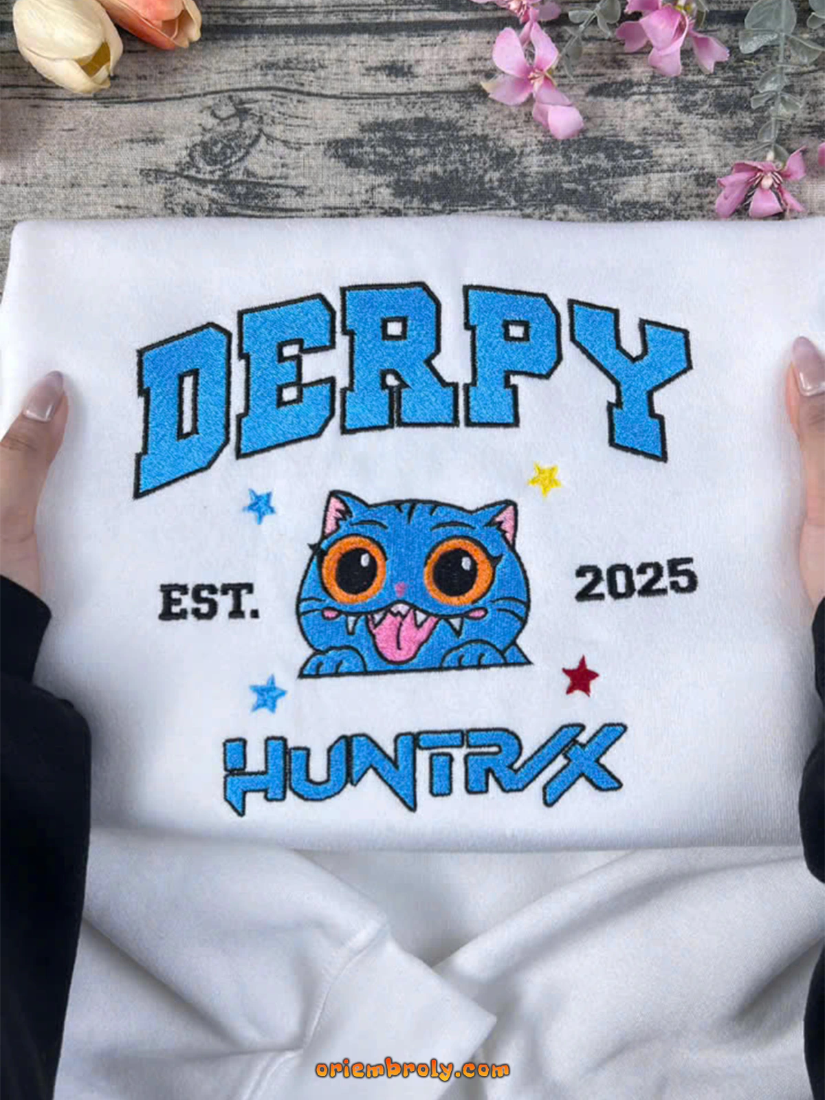 Trendy embroidered Demon Hunter crewneck sweatshirt