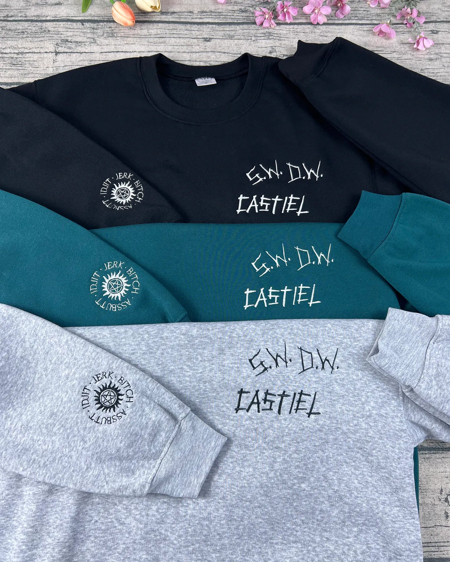 Fangirl hoodie with Supernatural embroidery and anti-possession symbol