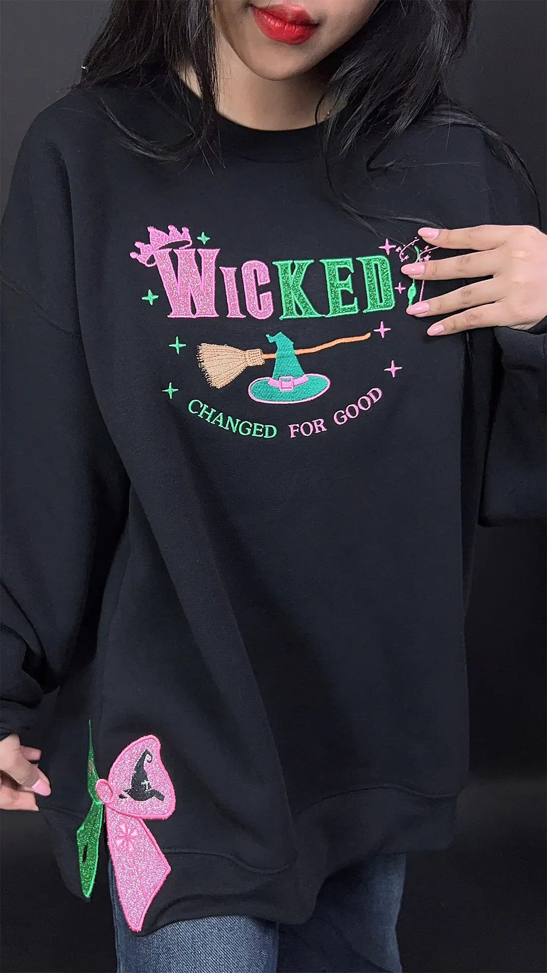 Defy Gravity Wicked fan sweatshirt with embroidery design – stylish and warm hoodie for musical lovers and Wicked movie fans