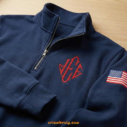 Diamond monogram embroidered quarter zip pullover