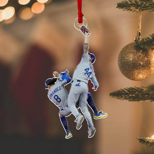 Dodgers ornament featuring Kiké Hernández and Andy Pages collision play