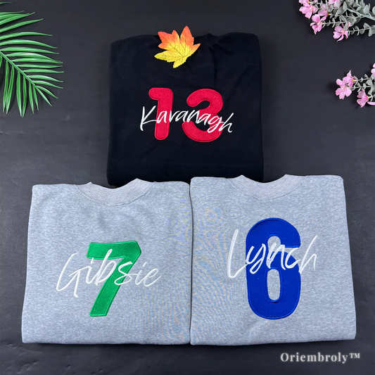 double sided embroidered collegiate crewneck sweatshirt design