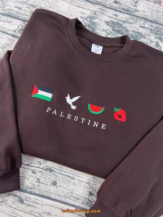 Palestine symbol crewneck with poppy flower embroidery