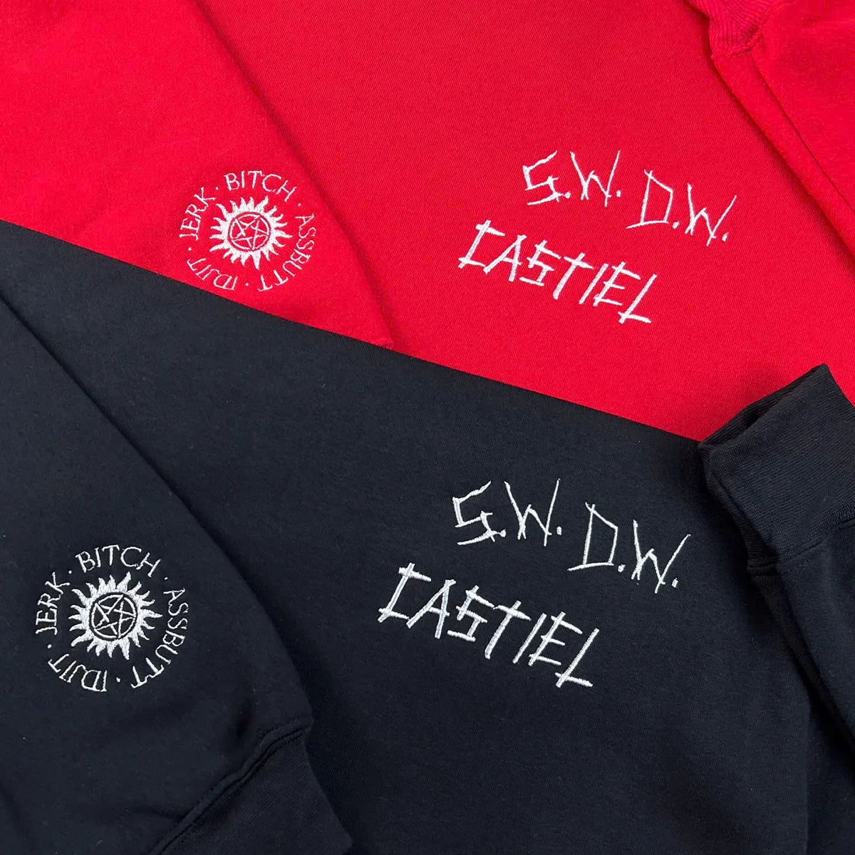 Supernatural Embroidered Sweatshirt – Dean, Sam, Castiel, Baby Car & Antipossession Symbol Hoodie – Fangirl Cosplay Jumper