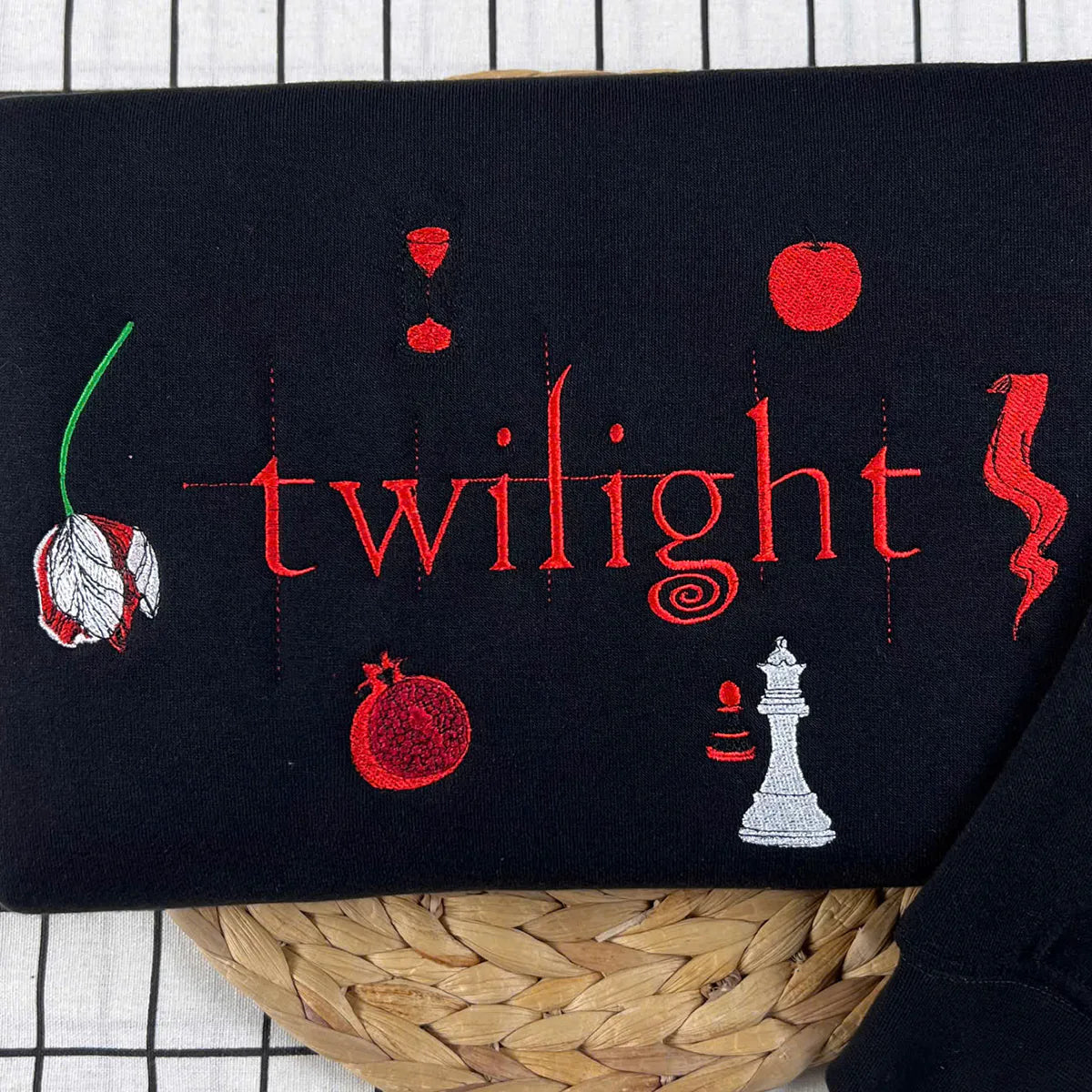 Twilight Saga embroidered sweatshirt crewneck featuring Edward Cullen, perfect bookish hoodie for Twilight fans.