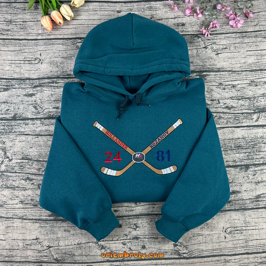 Embroidered hockey fan crewneck sweatshirt