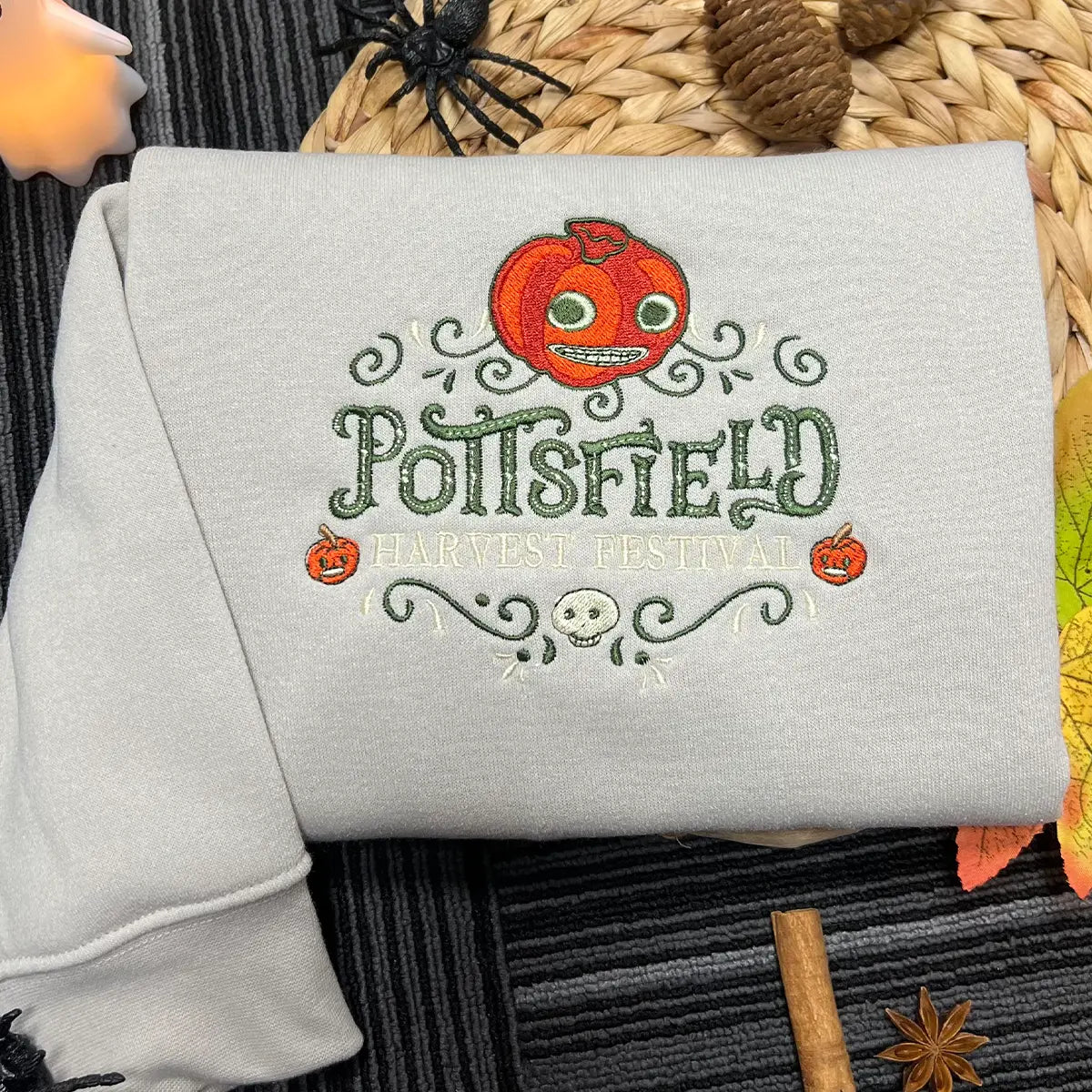 Embroidered pumpkin skeleton Halloween hoodie unisex