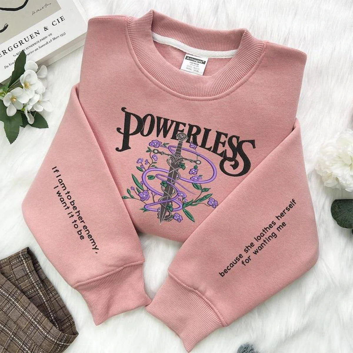 Embroidered Powerless Sweatshirt from Powerless Series, perfect hoodie for fans of Lauren Roberts and bookish apparel.