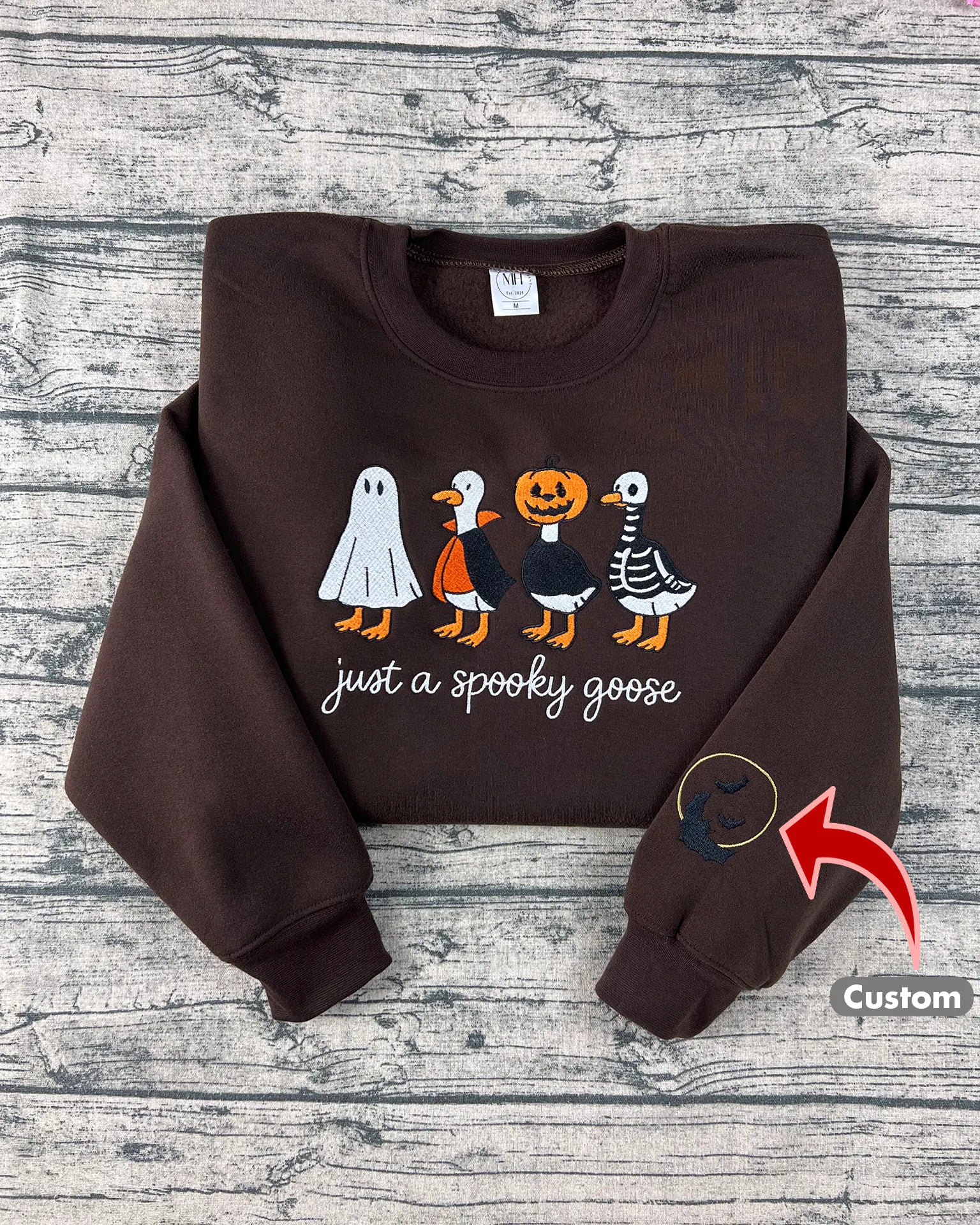 Embroidered Just A Spooky Goose Sweatshirt – Ghost Duck Halloween Hoodie for duck lovers