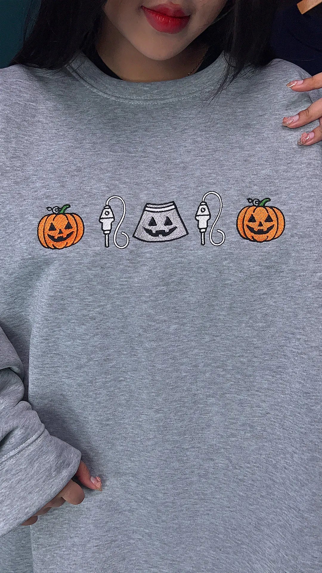 Fall Halloween embroidered sweatshirt – spooky season pumpkin ghost shirt for autumn outfits