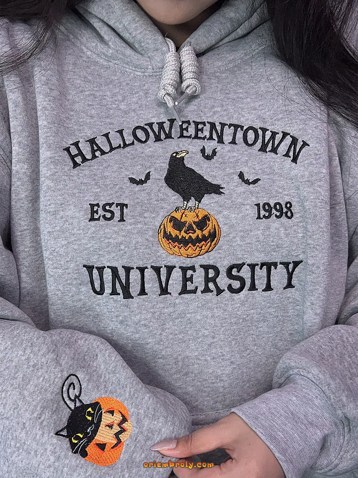 Cozy cotton blend pumpkin crow embroidered sweater