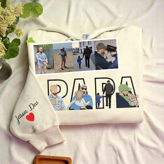 Fatherβs Day gift sweatshirt with embroidered family sketch