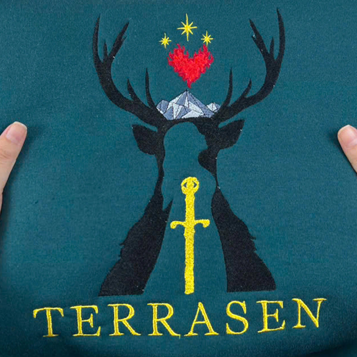 Terrasen Home of Stag embroidered sweatshirt, inspired by Throne of Glass and Fireheart from SJM series