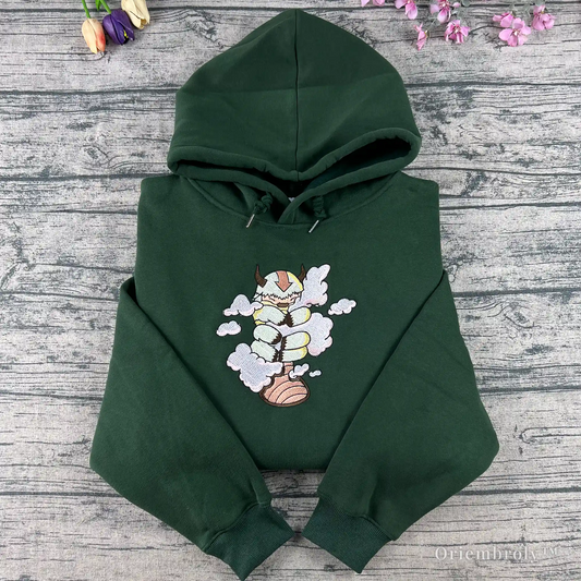 flying bison embroidered hoodie forest green front view
