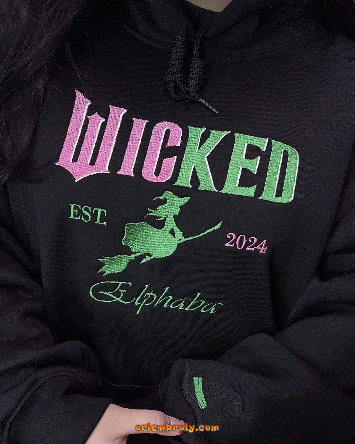 Comfortable Elphaba hoodie embroidery