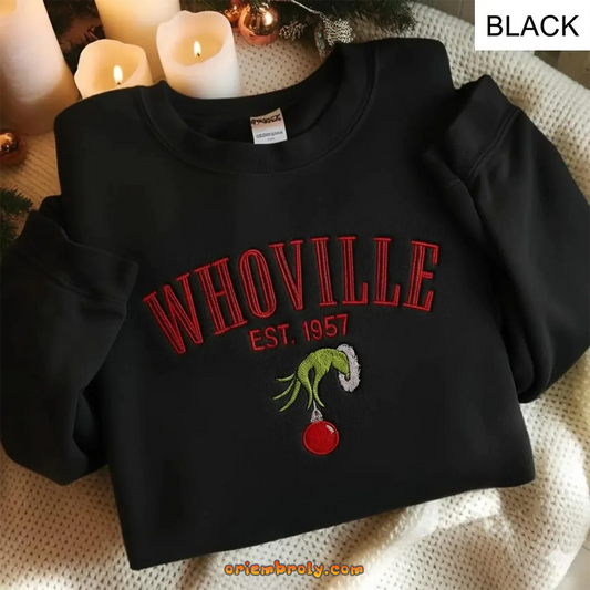 Funny holiday sweatshirt with Whoville embroidery