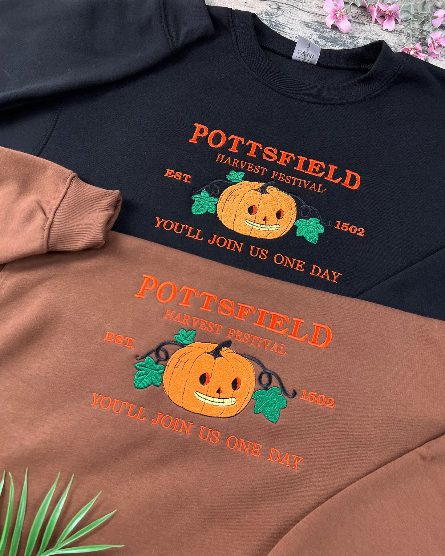 Gothic pumpkin skeleton Halloween sweatshirt featuring intricate embroidery, ideal for fall season