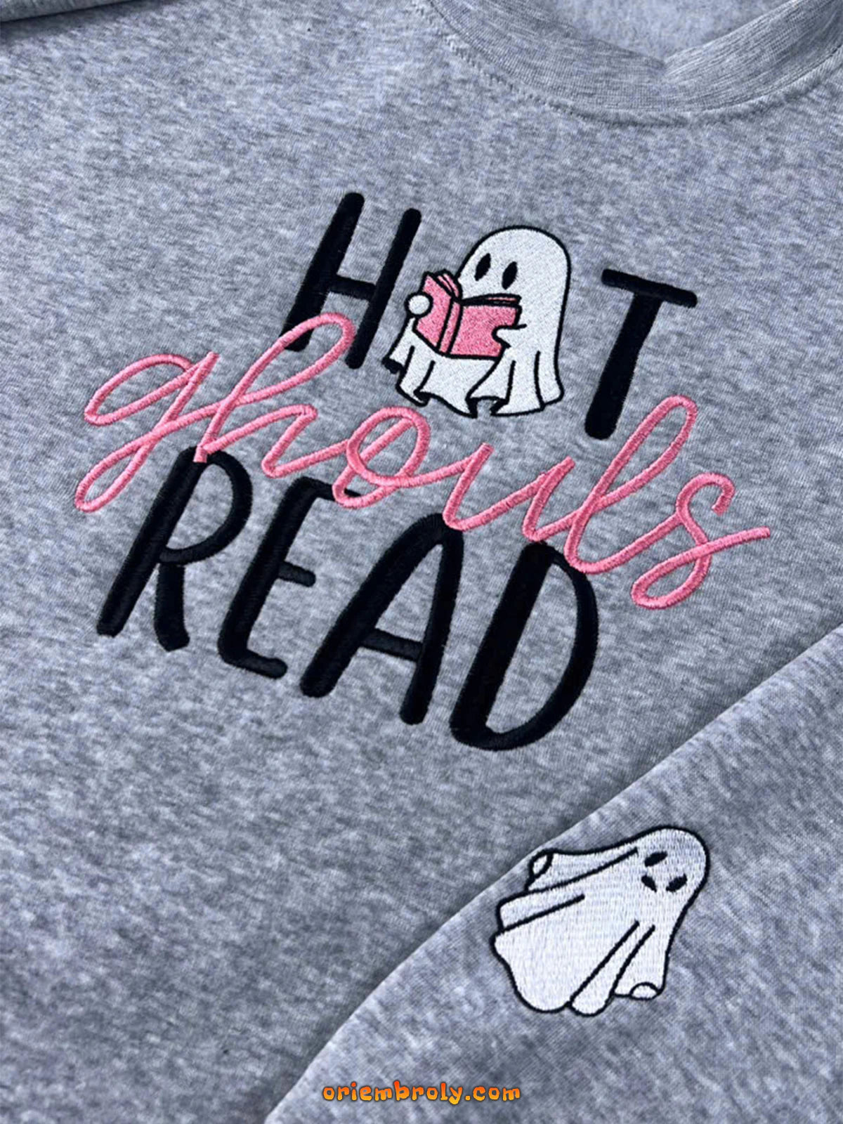 Halloween cozy embroidered ghost sweater for fall bookish vibes