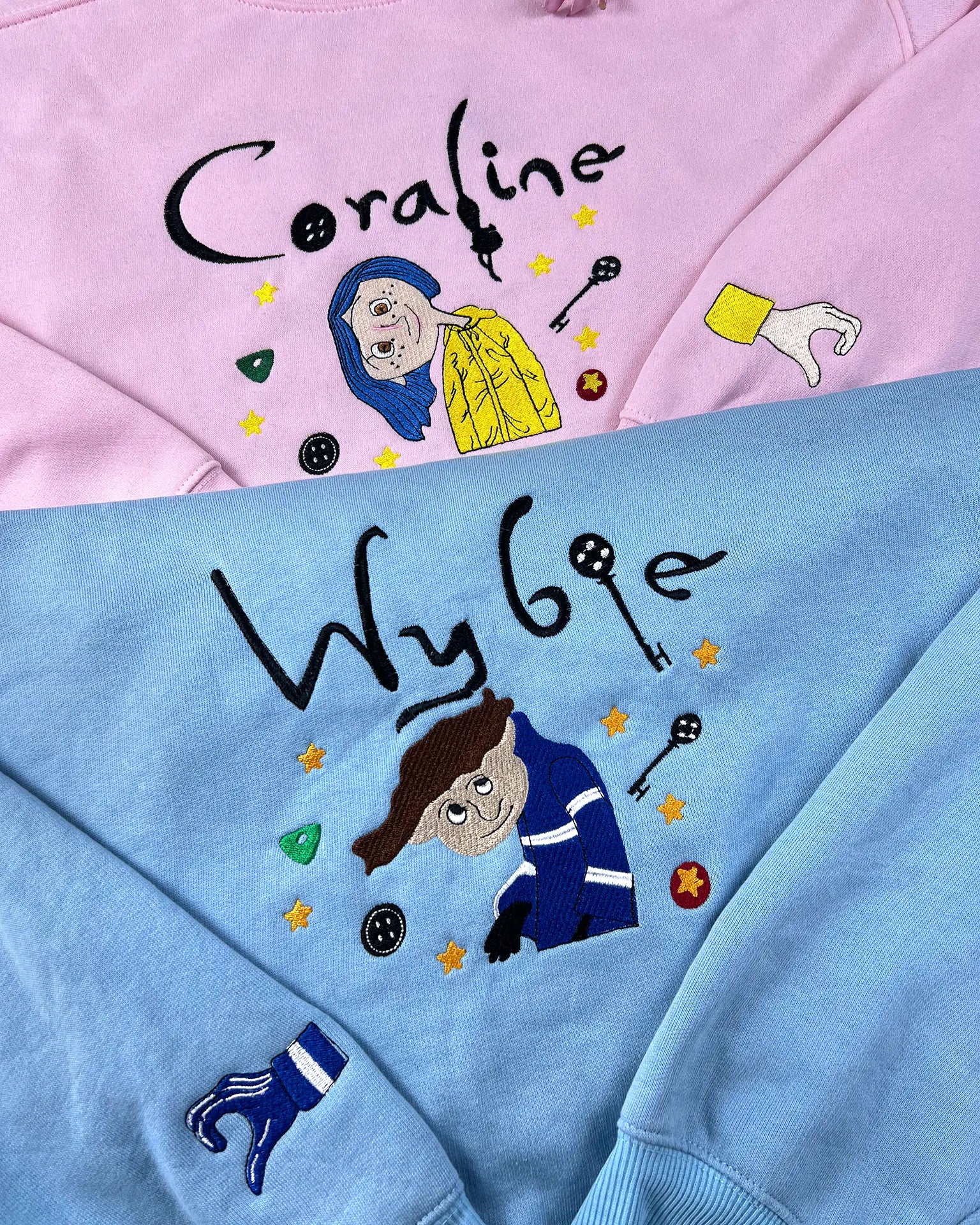 Coraline inspired scary doll sweatshirt – matching Halloween couple outfit