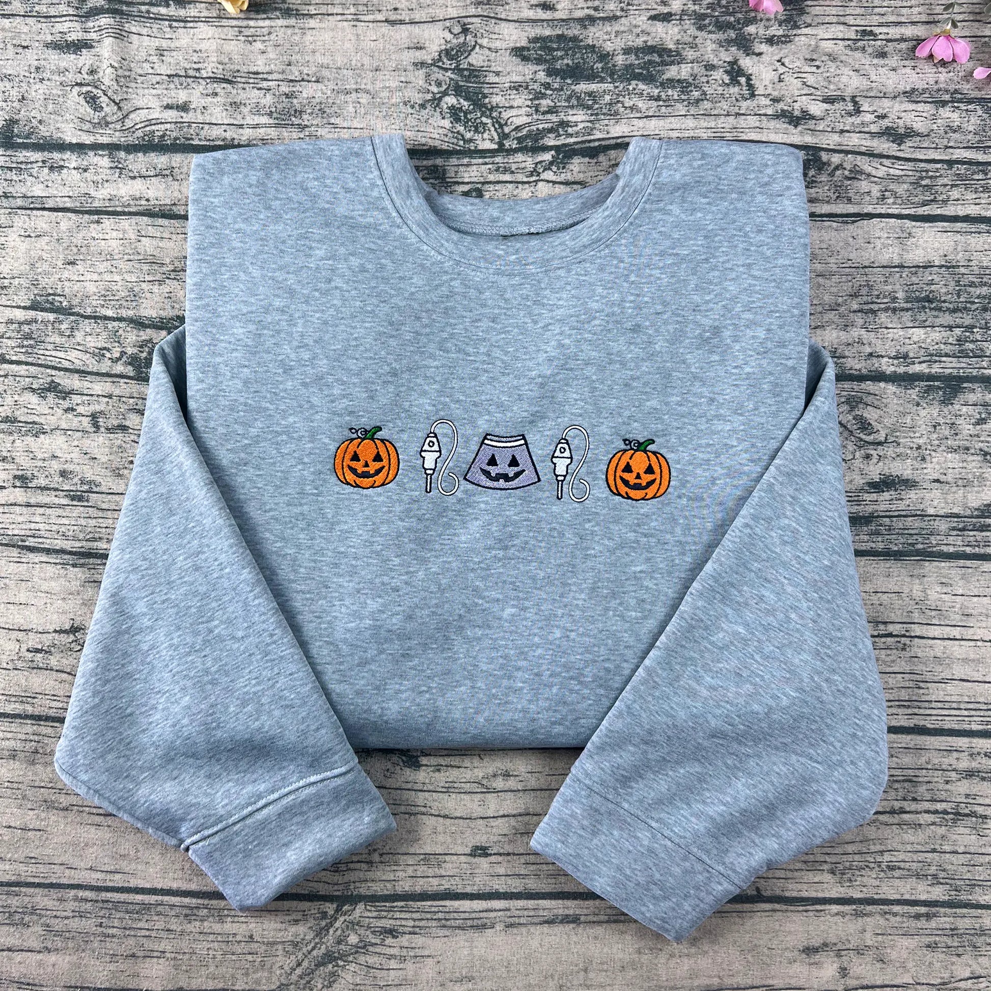 Halloween embroidered sweatshirt – cute pumpkin and ghost crewneck for spooky season