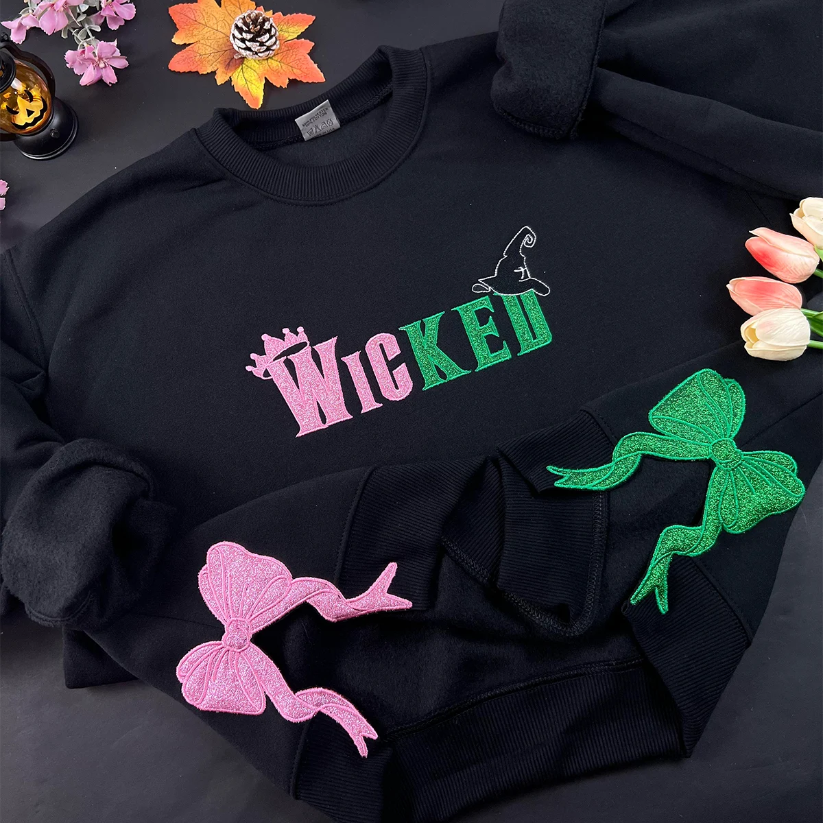 Wicked Embroidered Sweatshirt – Defy Gravity Applique, Glinda Good Witch Hoodie, Wizard of Oz Halloween Gift for Her
