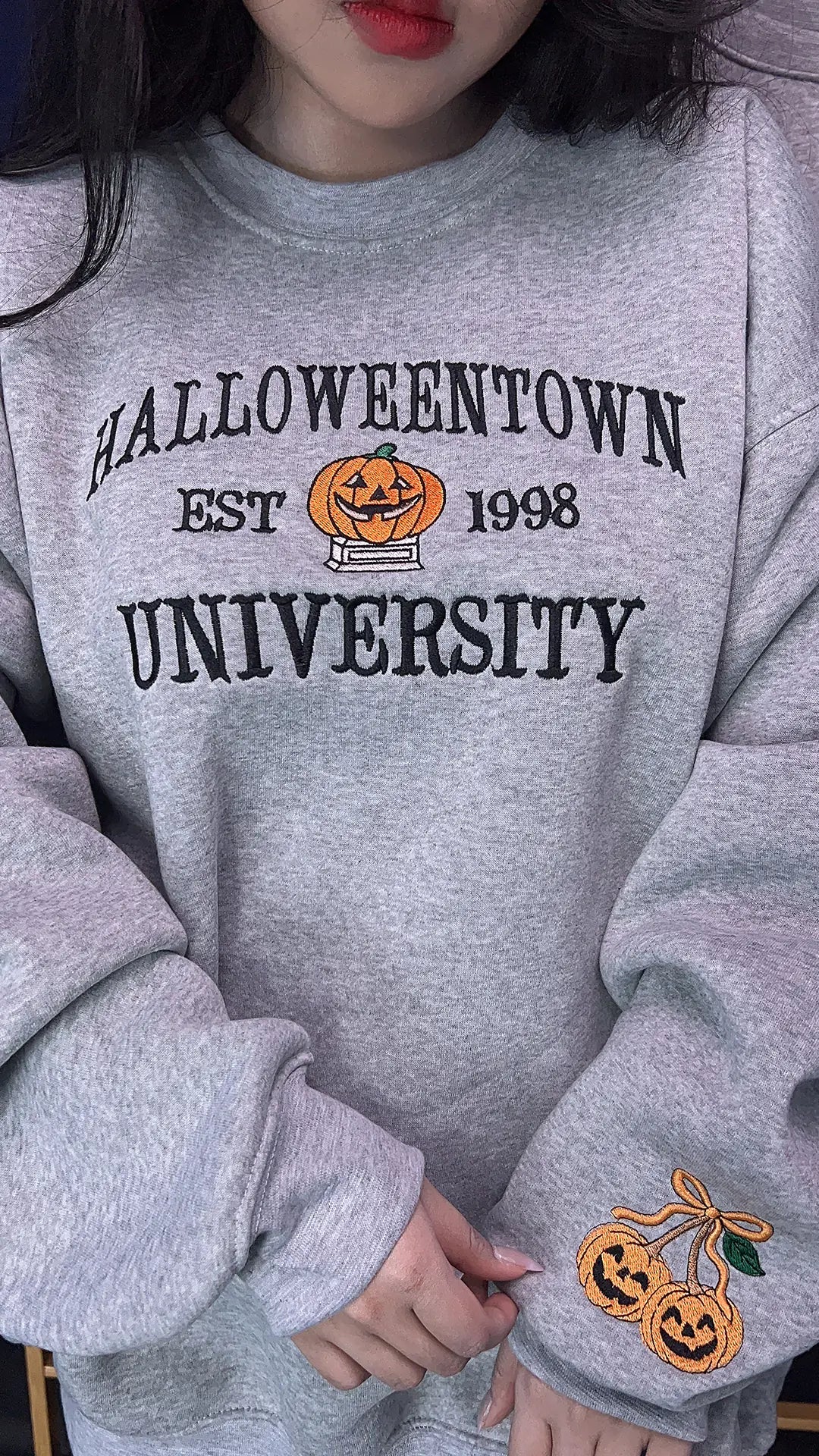 Halloweentown University pumpkin embroidered sweatshirt – cozy Halloween college style sweater