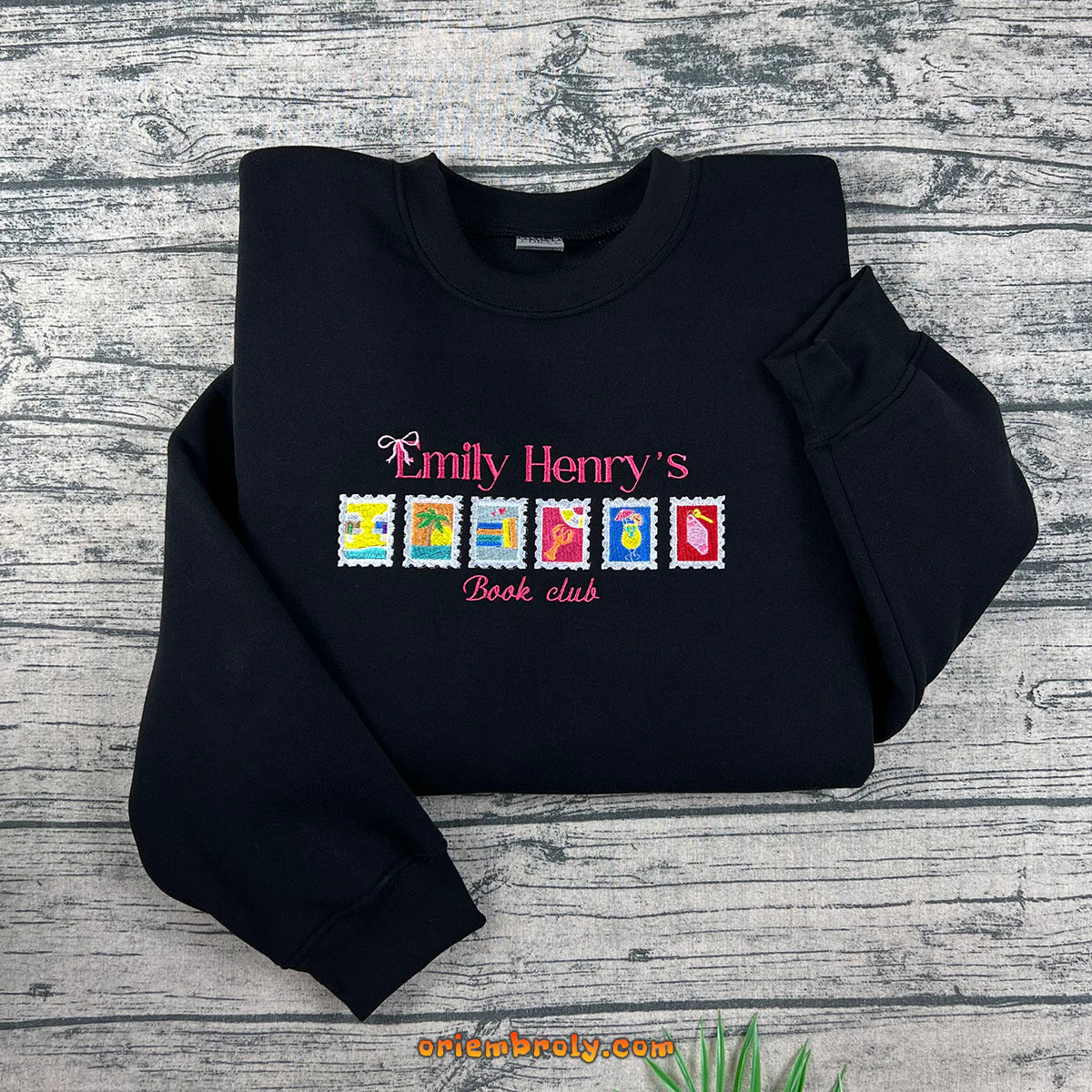 Happy Place inspired embroidered sweater for book lovers