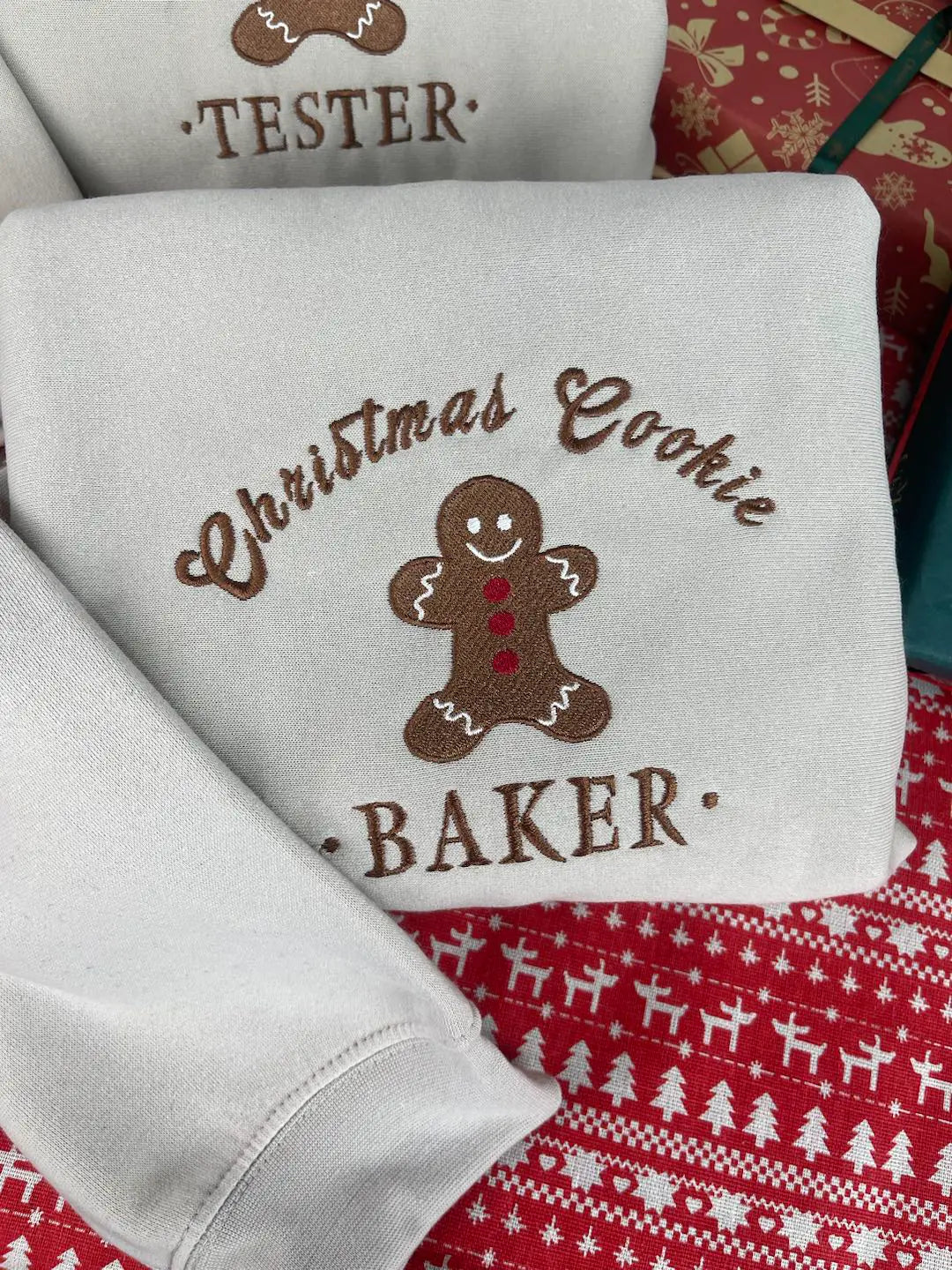 Holiday cookie crewneck sweatshirt, cozy festive Christmas sweater