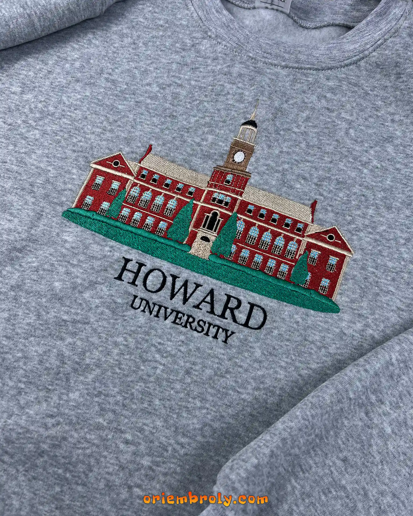 HU college sweatshirt with detailed campus embroidery