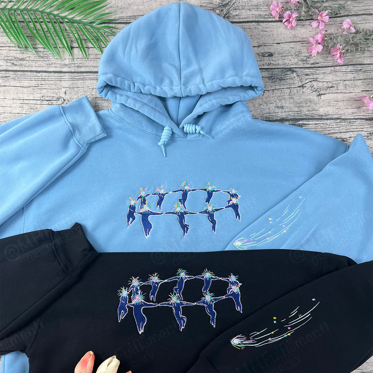 Detailed embroidery of Sophie on sweatshirt