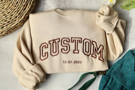 Custom Embroidered Crewneck, Personalized Letters Embroidered Gift, Custom Text - Oriembroly LLC