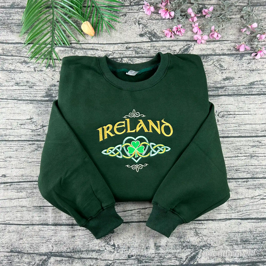 Ireland Celtic knot shamrock embroidered sweatshirt forest green