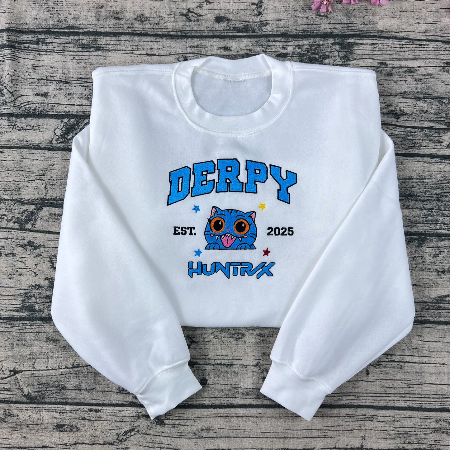 Embroidered Demon Hunter Tiger Sweatshirt – Kpop inspired derpy tiger hoodie, trendy Hunters merch crewneck shirt